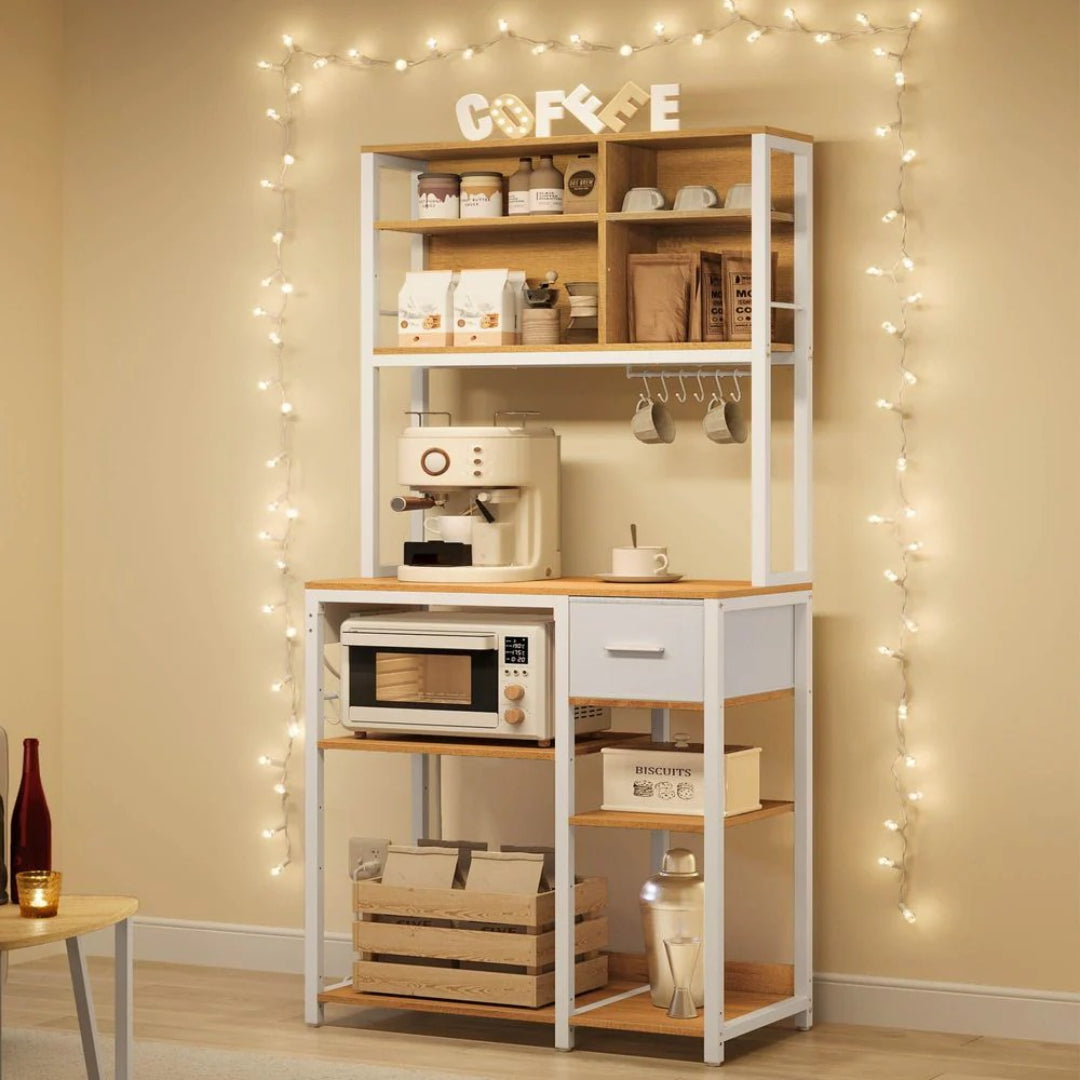 Baker’s Rack with Charging Station and Storage Shelves, Kitchen Rack