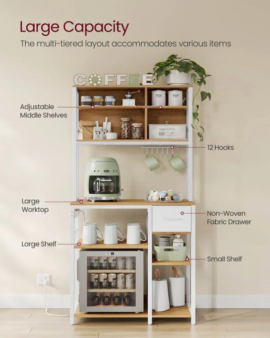 Baker’s Rack with Charging Station and Storage Shelves, Kitchen Rack