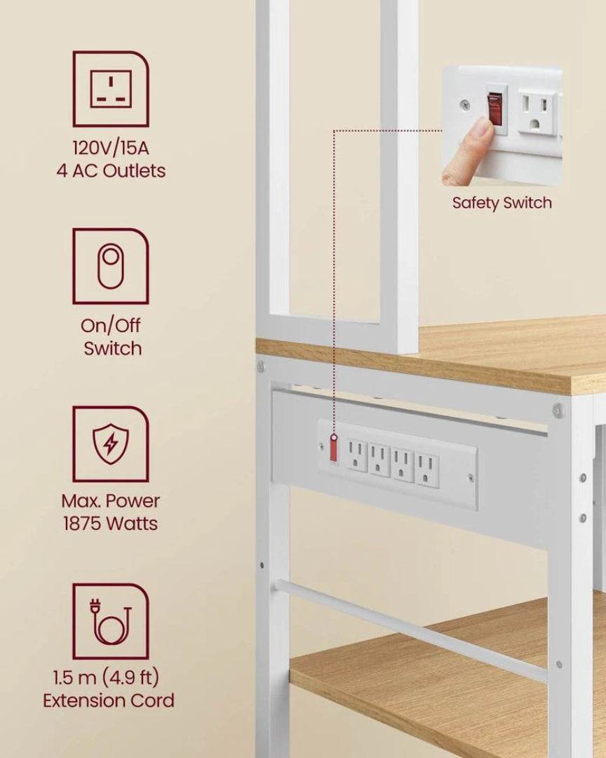Baker’s Rack with Charging Station and Storage Shelves, Kitchen Rack