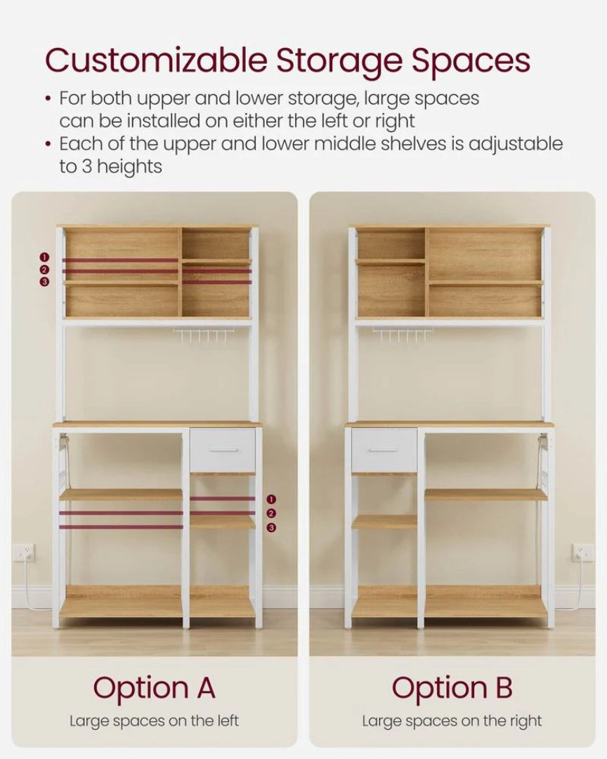 Baker’s Rack with Charging Station and Storage Shelves, Kitchen Rack