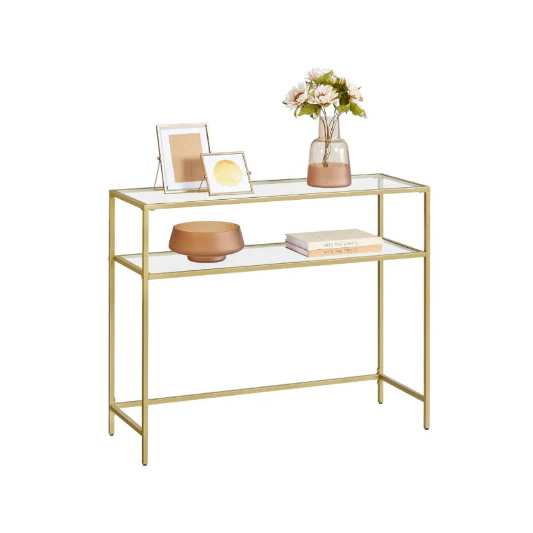 Glass Console Table with Steel Frame, 39.4-Inch Slim Sofa Table