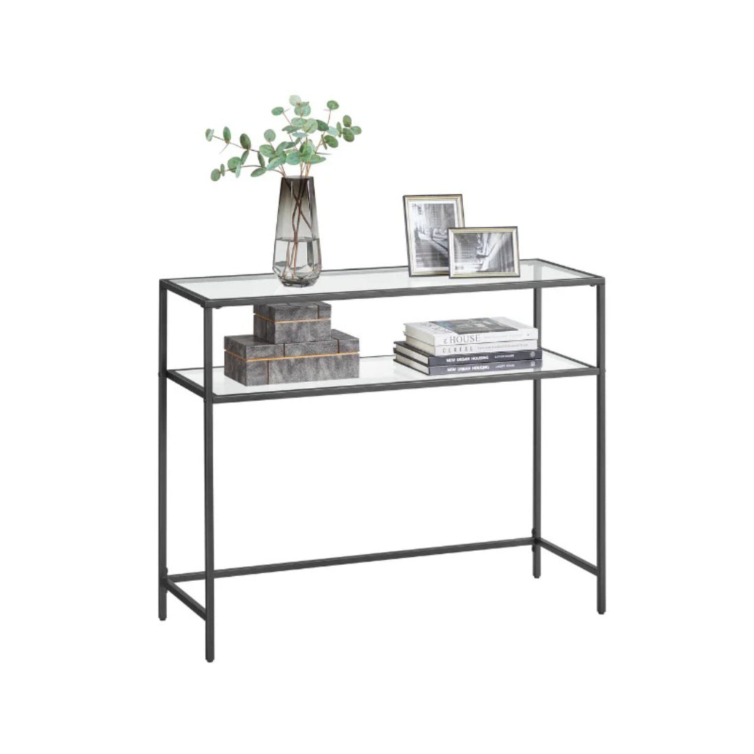 Glass Console Table with Steel Frame, 39.4-Inch Slim Sofa Table