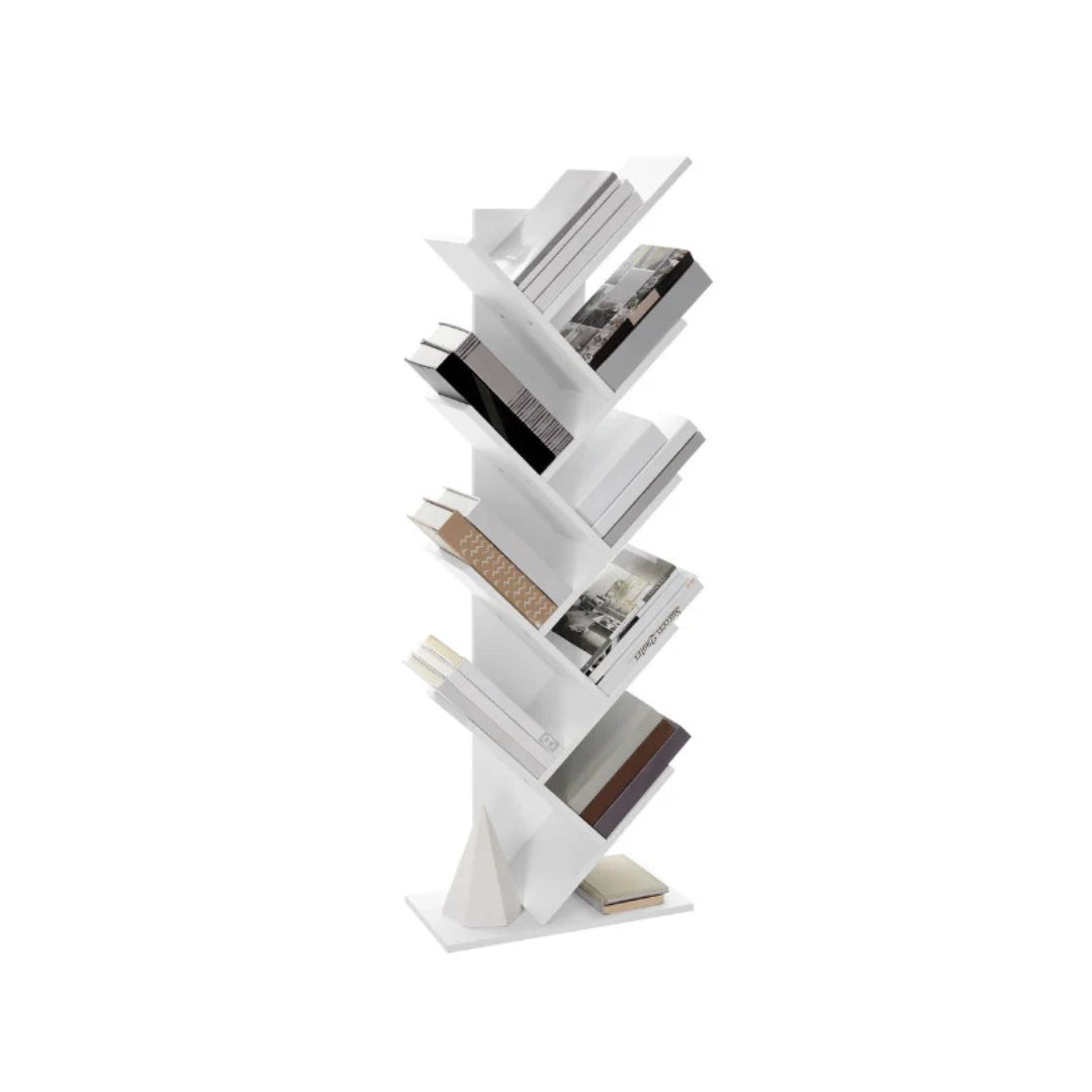 9 Tier Tree Bookshelf Space Saving Bookcase Storage Shelf