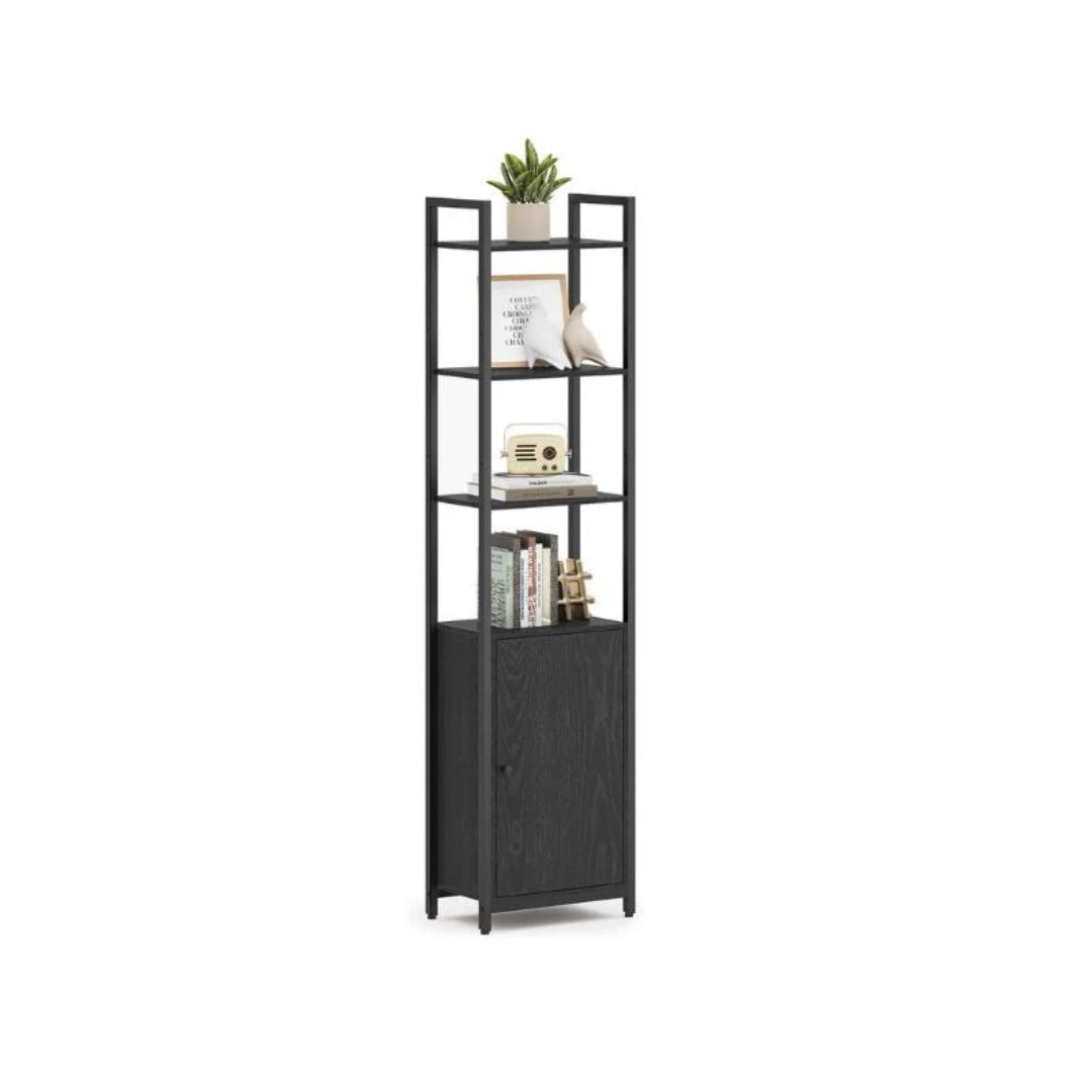 6 Tier Bookcase With Door And Adjustable Storage Shelves