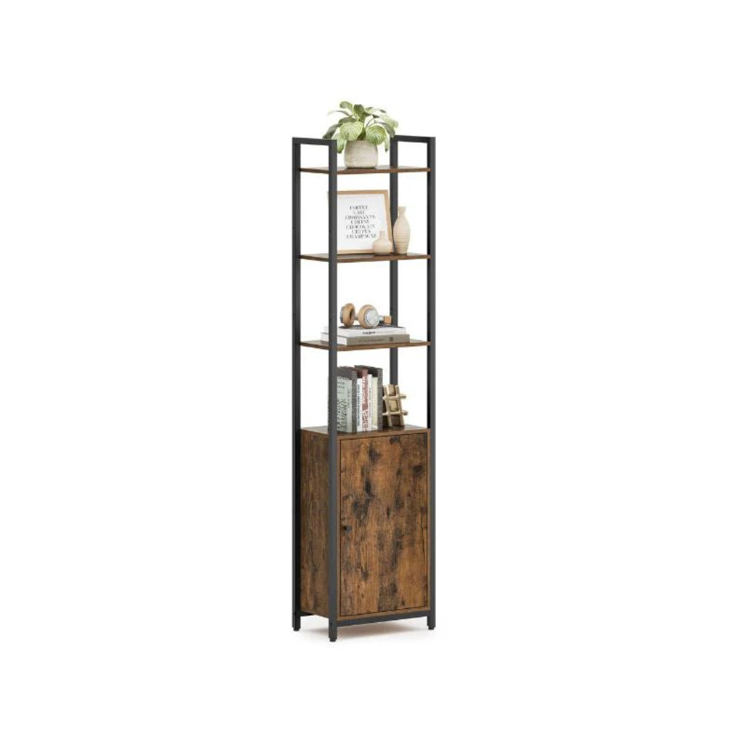 6 Tier Bookcase With Door And Adjustable Storage Shelves