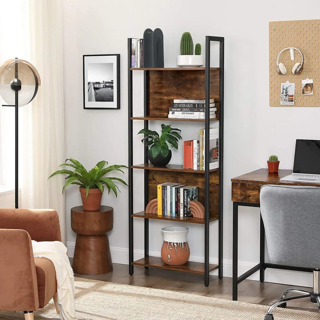 5 Tier Bookshelf With Steel Frame Industrial Bookcase