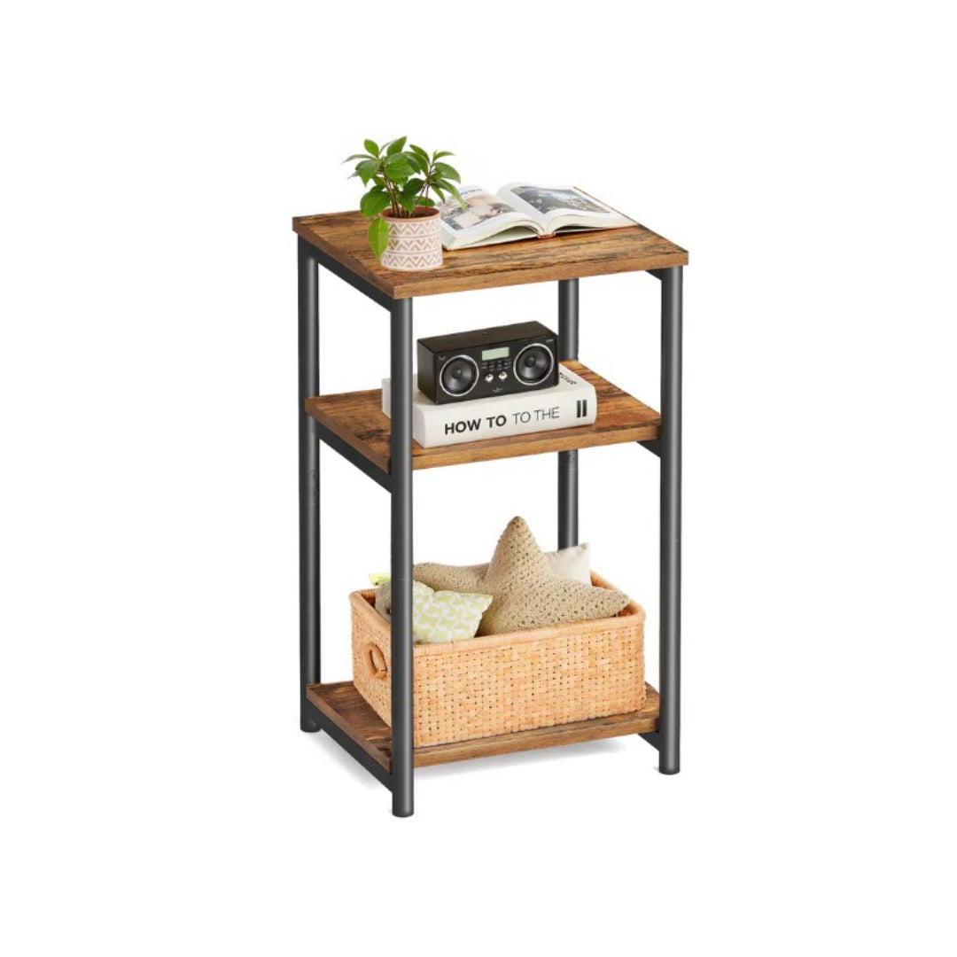 Small 3-Tier End Table with Open Storage, Industrial Side Table