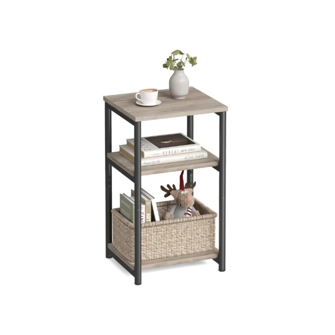 Small 3-Tier End Table with Open Storage, Industrial Side Table
