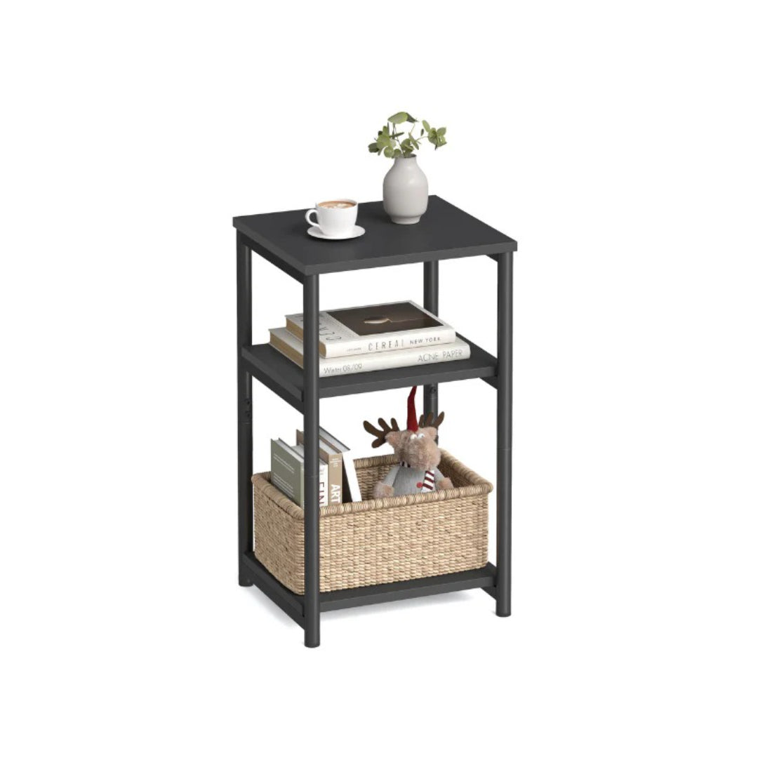 Small 3-Tier End Table with Open Storage, Industrial Side Table