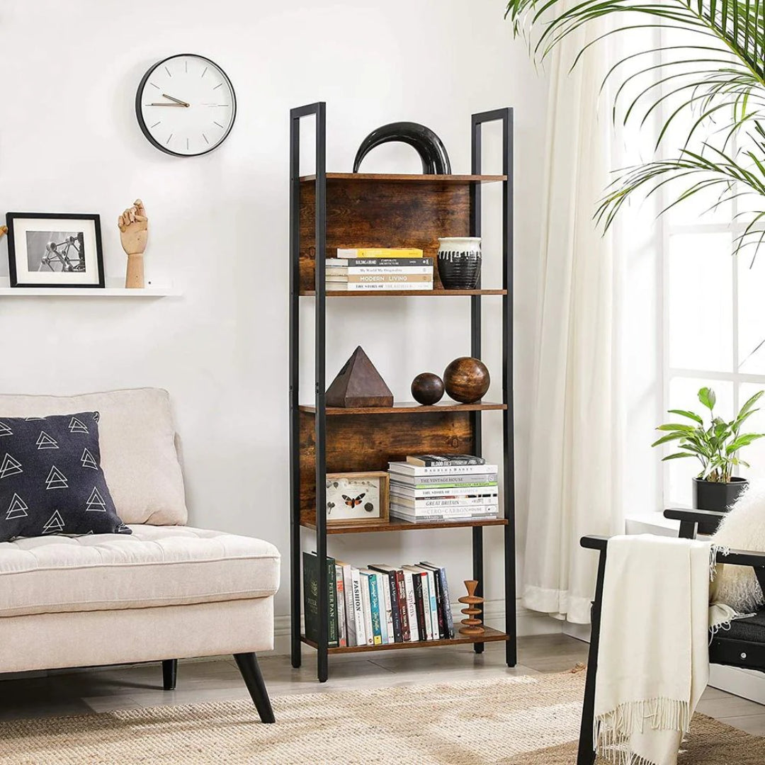 5 Tier Bookshelf With Steel Frame Industrial Bookcase