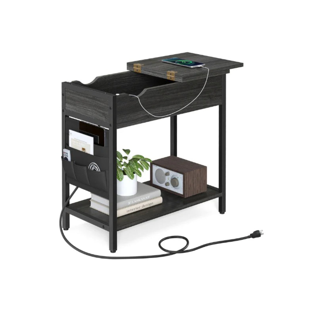 End Table With USB Ports And Power Outlets Storage Shelf