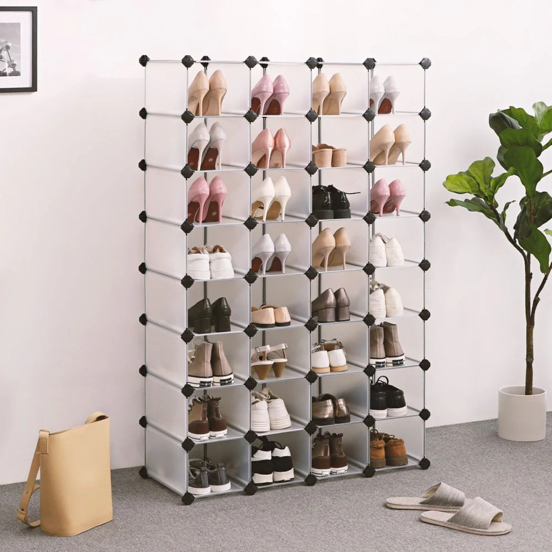 Plastic Shoe Storage Organizer 15 Or 28 Slot Stackable