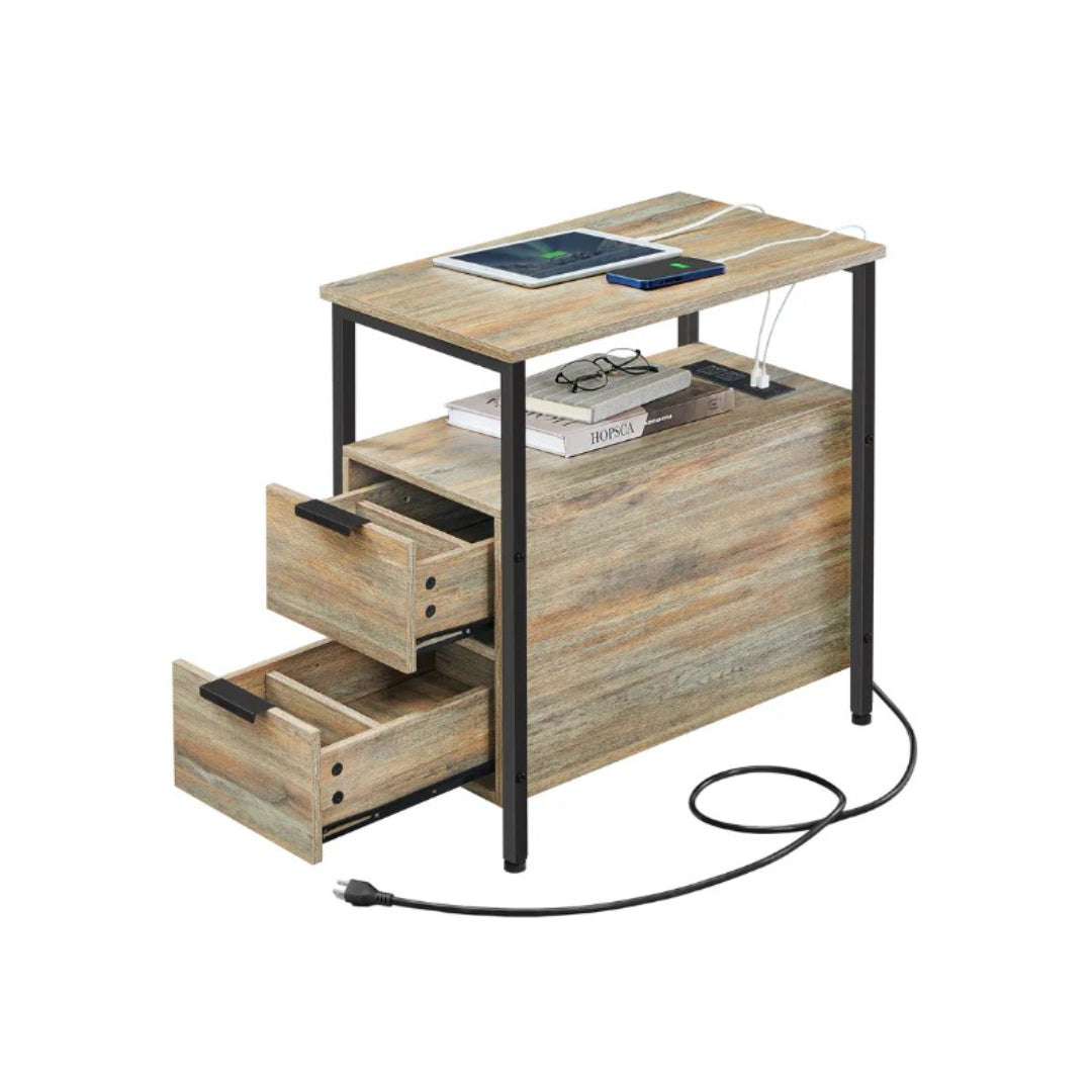 Narrow End Table With Charging Station And 2 Drawers