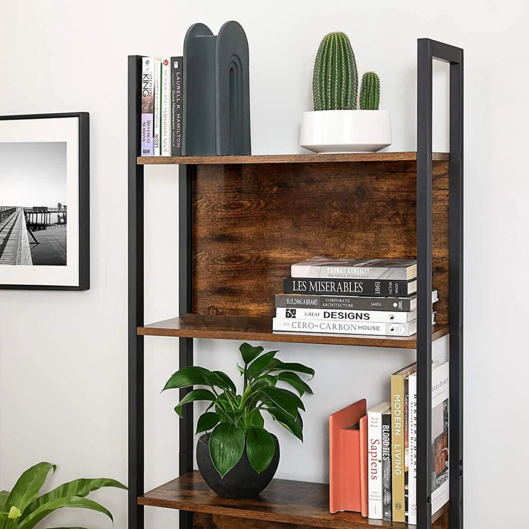 5 Tier Bookshelf With Steel Frame Industrial Bookcase