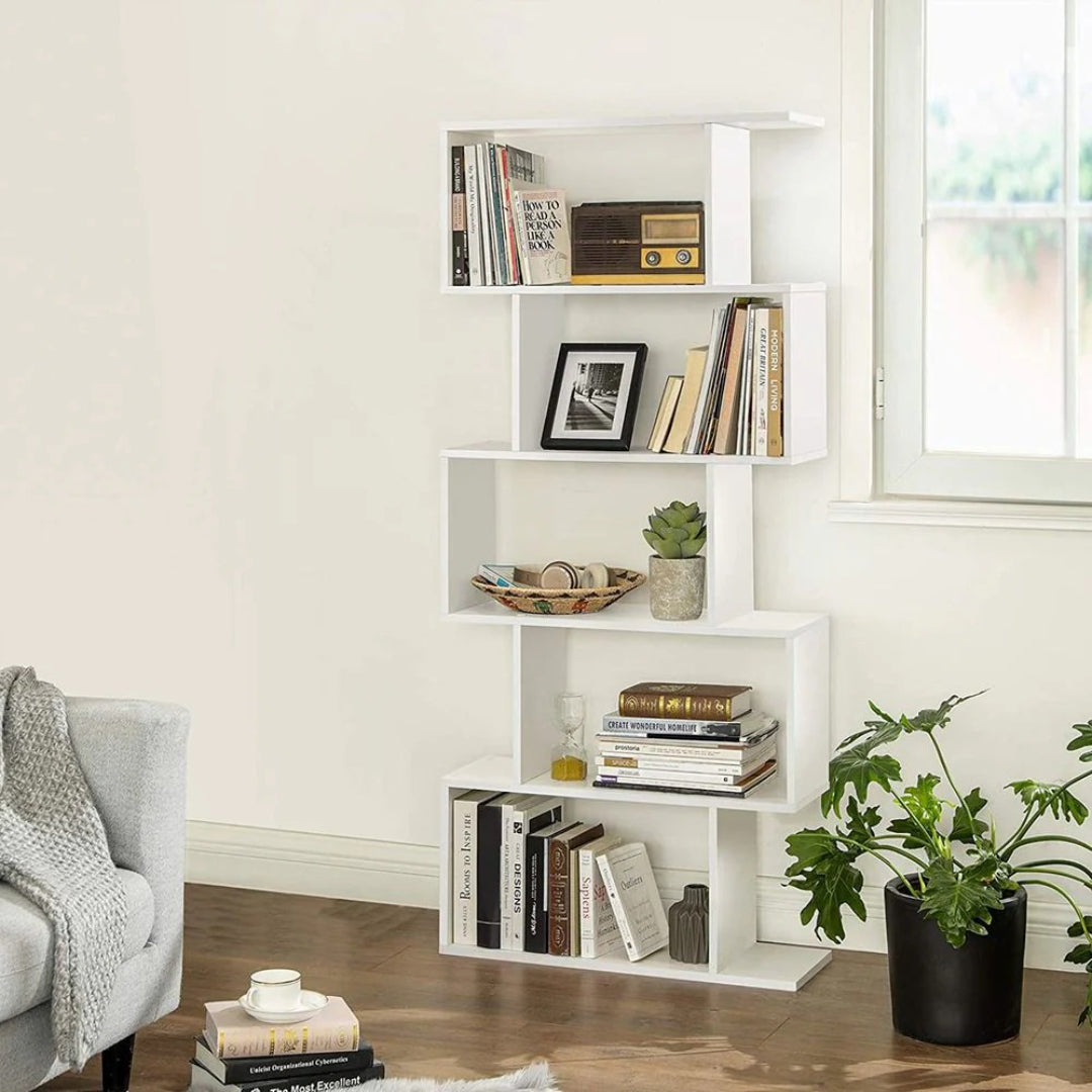 5 Tier Wooden Bookcase Storage Shelf Freestanding