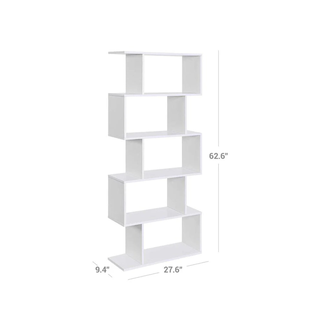 5 Tier Wooden Bookcase Storage Shelf Freestanding
