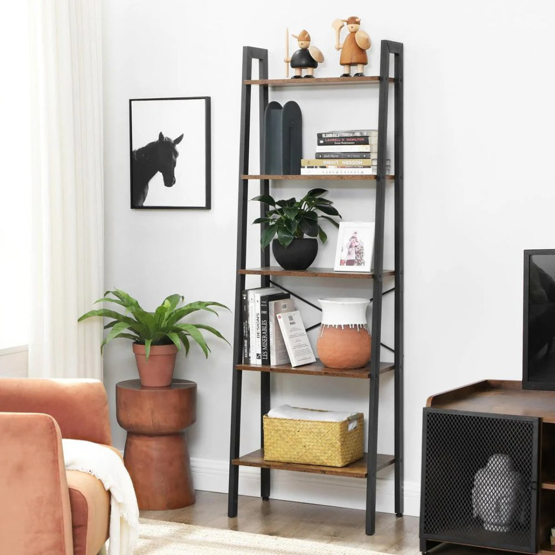 5 Tier Ladder Shelf With Steel Frame Storage Rack
