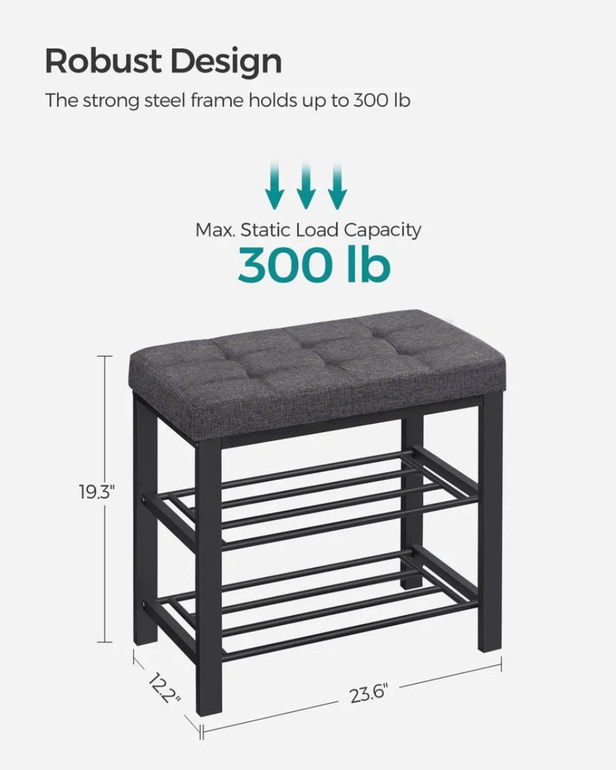 Shoe Bench With Cushion, 23.6/31.9 Inch Storage Bench