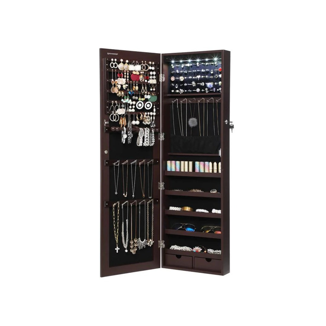 Wall Mounted Jewelry Armoire Cabinet With Mirror LED Lights