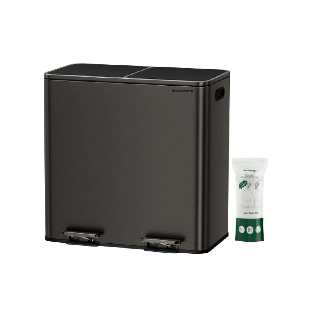 Dual Compartment Kitchen Trash Can with Pedal, 2 x 10.6 Gallon
