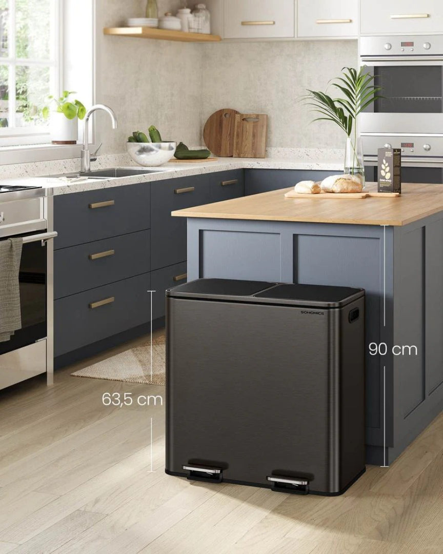 Dual Compartment Kitchen Trash Can with Pedal, 2 x 10.6 Gallon