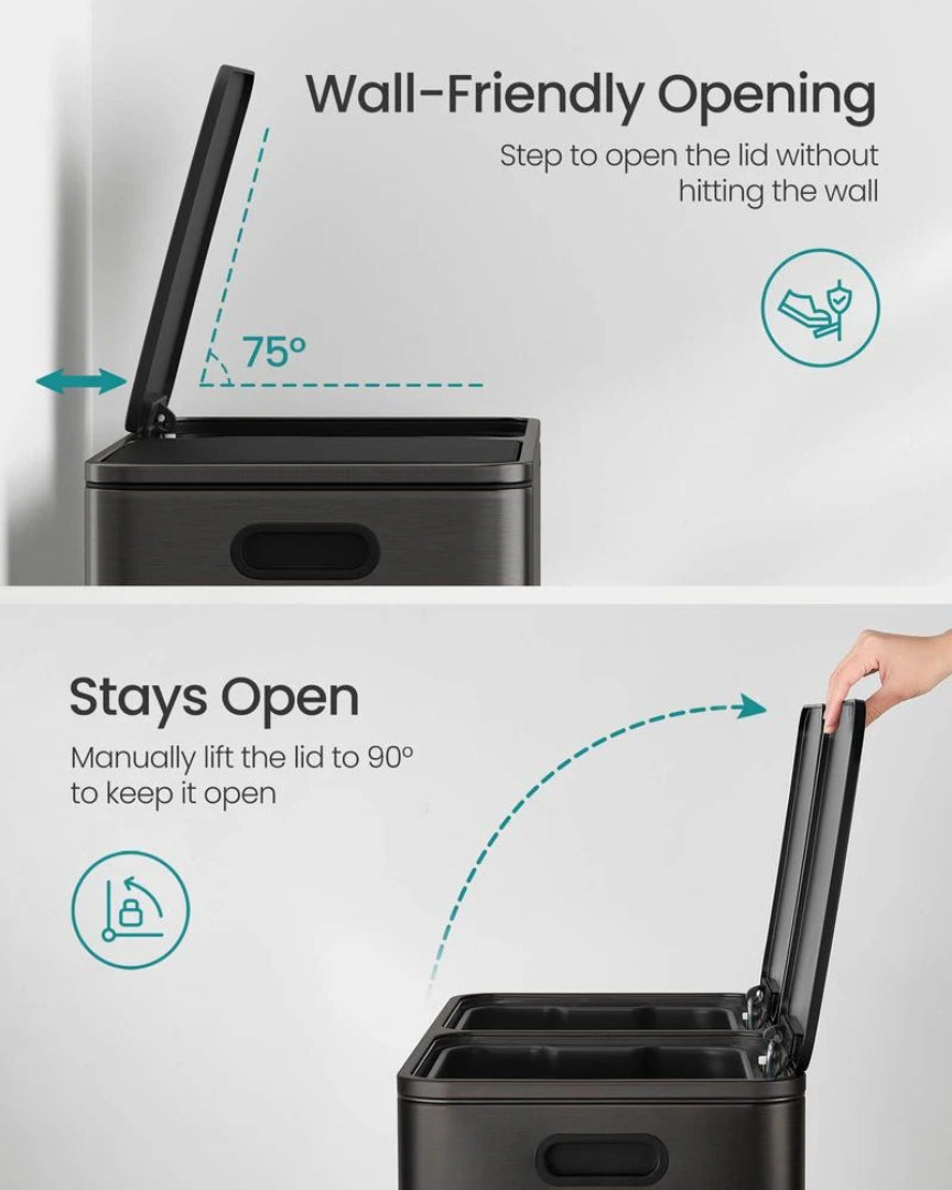 Dual Compartment Kitchen Trash Can with Pedal, 2 x 10.6 Gallon