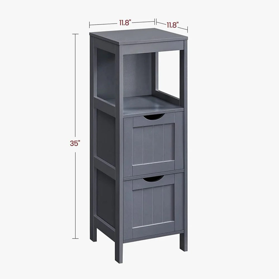 Bathroom Floor Cabinet With 2 Drawers Slim Storage 35in High