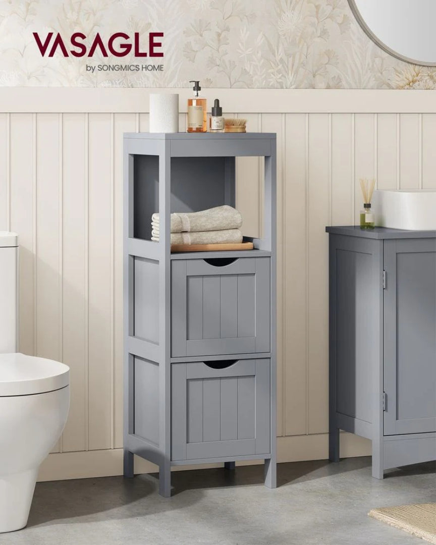 Bathroom Floor Cabinet With 2 Drawers Slim Storage 35in High