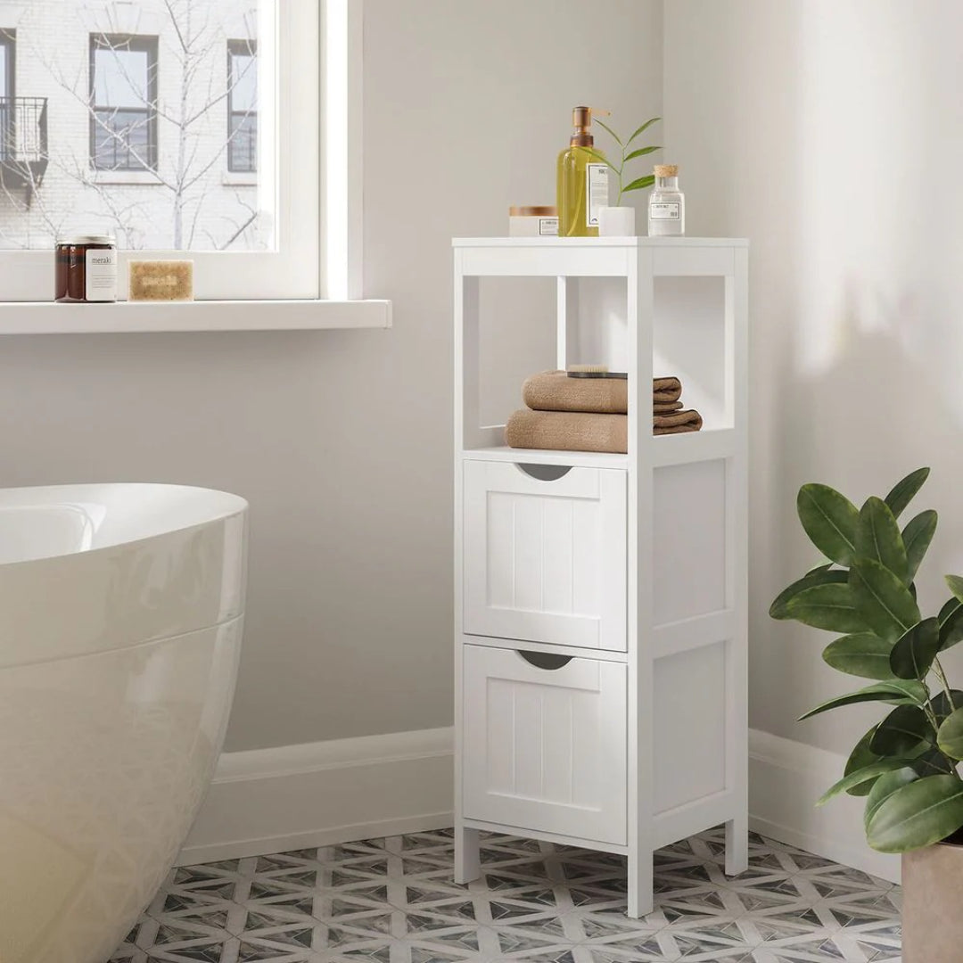 Bathroom Floor Cabinet With 2 Drawers Slim Storage 35in High