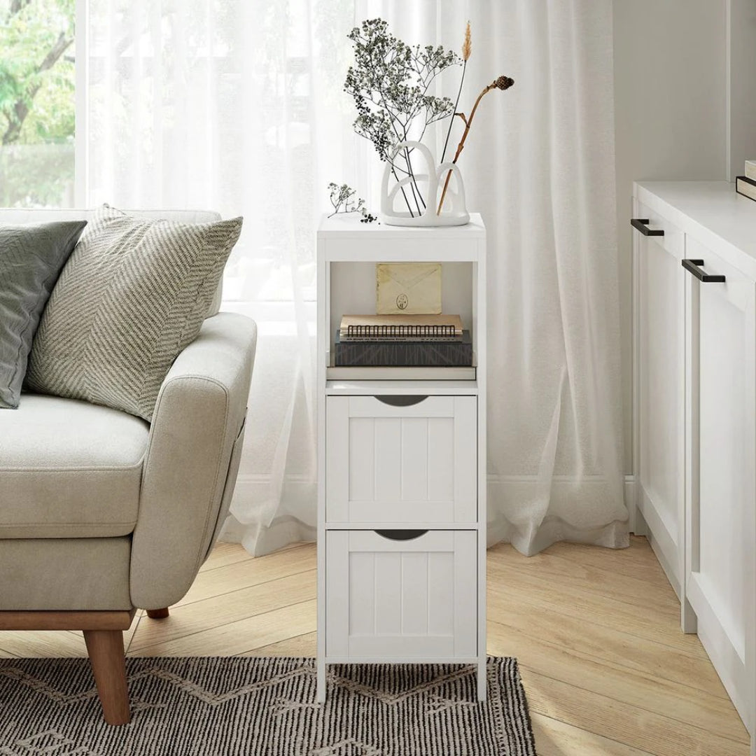 Bathroom Floor Cabinet With 2 Drawers Slim Storage 35in High