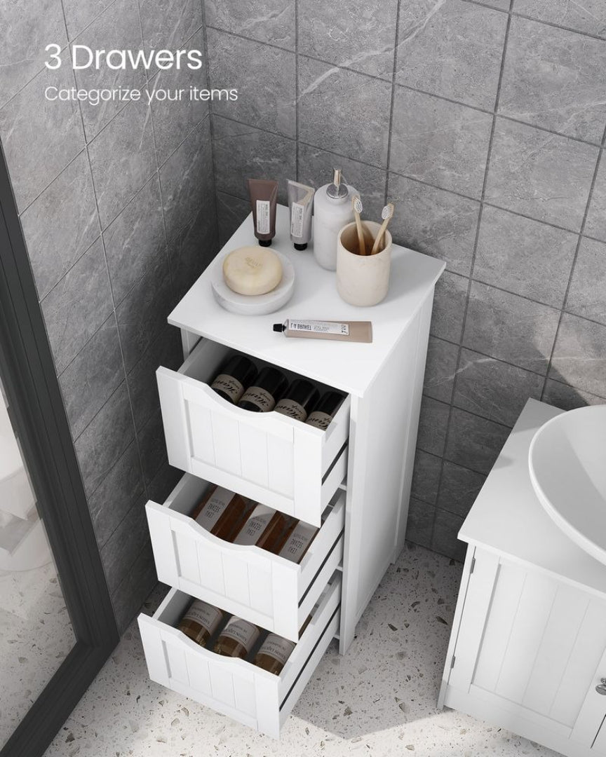 Bathroom Floor Cabinet With 3 Drawers Slim Storage 31.9in High