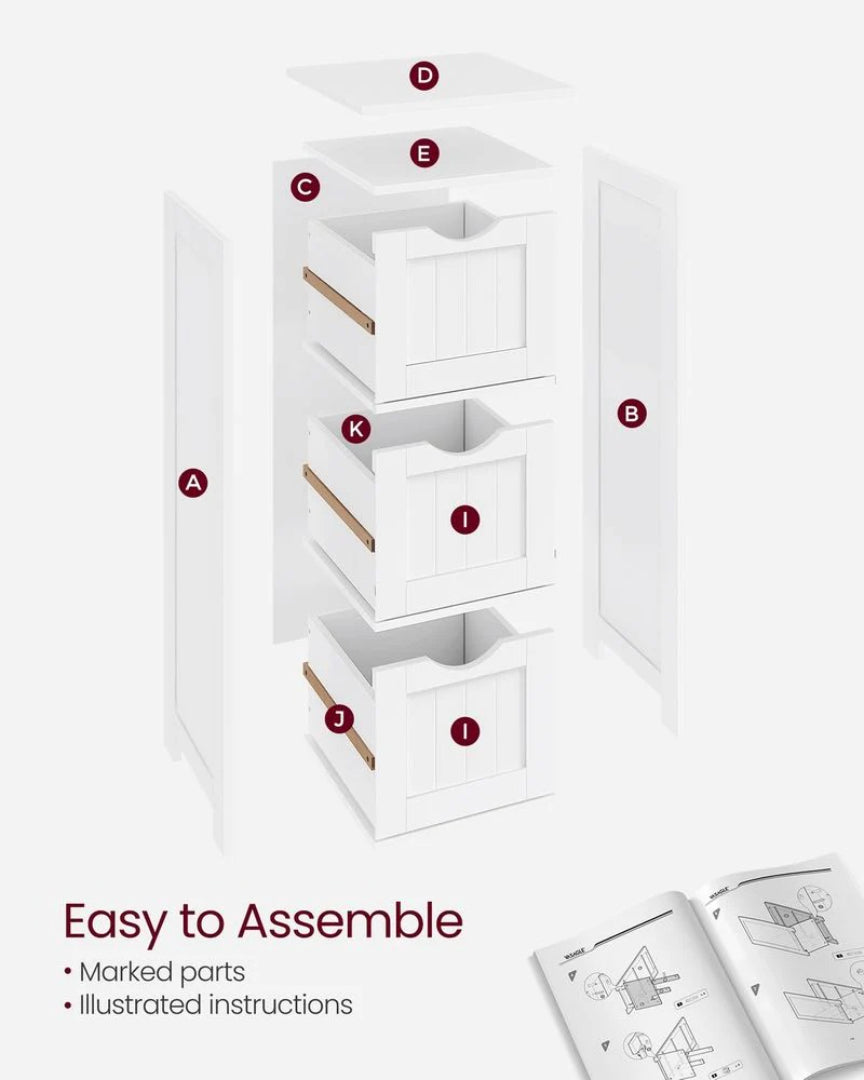 Bathroom Floor Cabinet With 3 Drawers Slim Storage 31.9in High