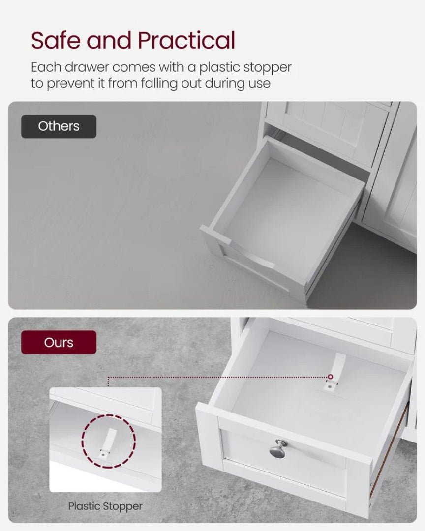 Bathroom Floor Storage Cabinet With 3 Drawers Adjustable Shelf