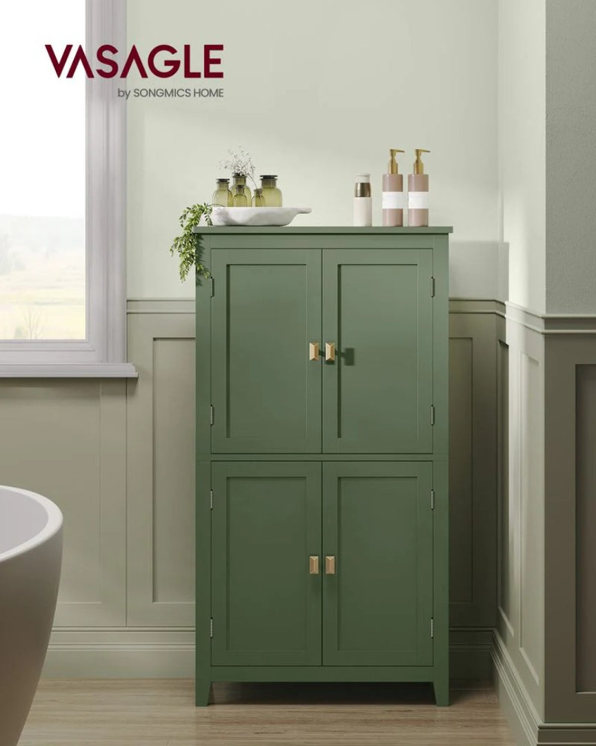 Bathroom Storage Cabinet Floor Cabinet 4 Doors Adjustable Shelves