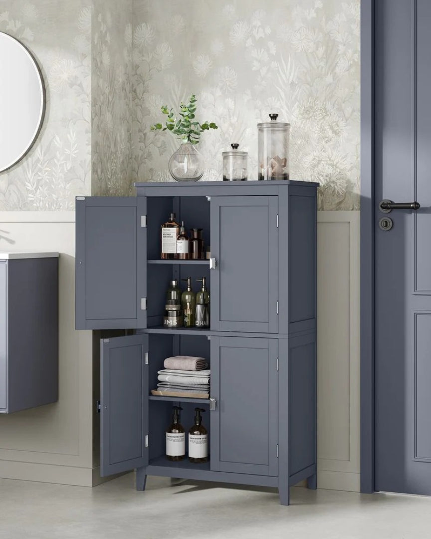 Bathroom Storage Cabinet Floor Cabinet 4 Doors Adjustable Shelves