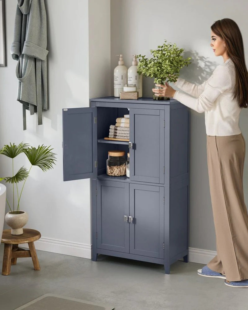 Bathroom Storage Cabinet Floor Cabinet 4 Doors Adjustable Shelves