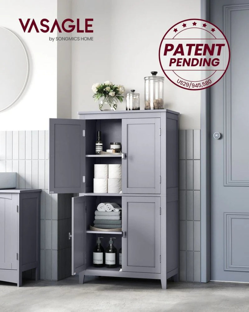 Bathroom Storage Cabinet Floor Cabinet 4 Doors Adjustable Shelves