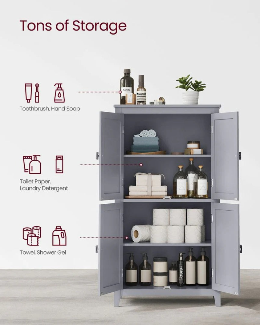 Bathroom Storage Cabinet Floor Cabinet 4 Doors Adjustable Shelves