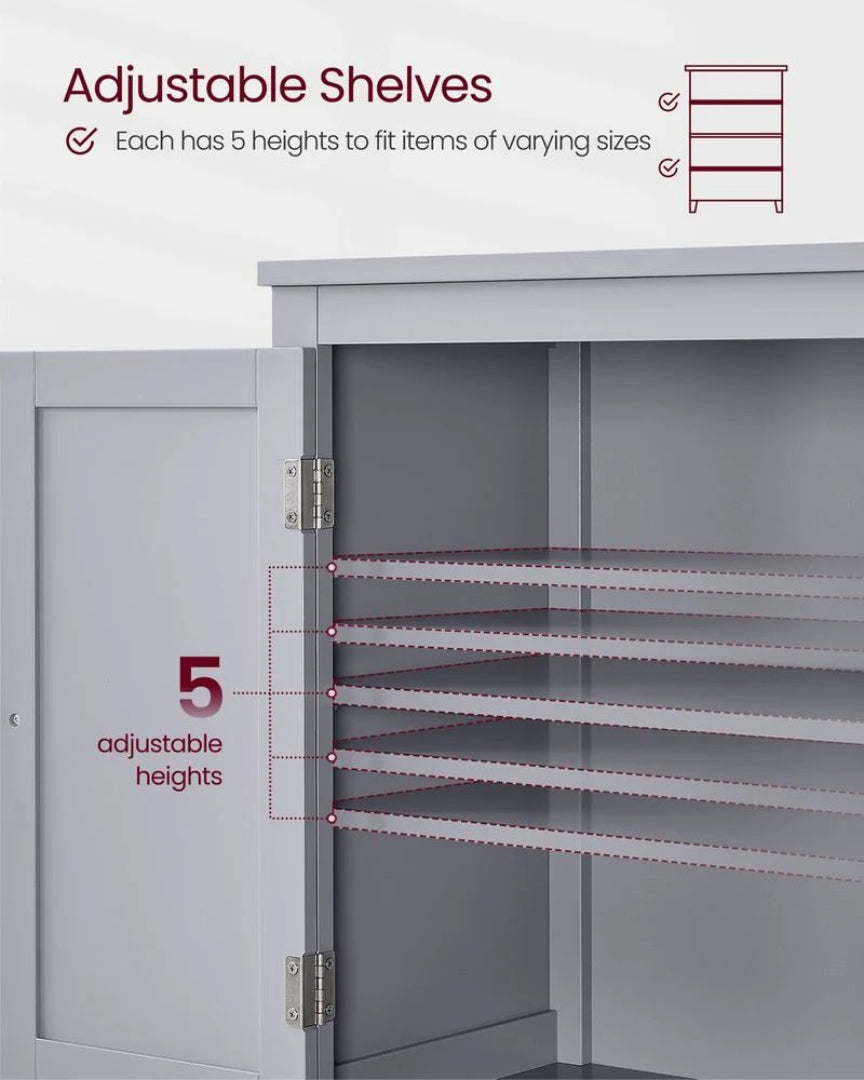 Bathroom Storage Cabinet Floor Cabinet 4 Doors Adjustable Shelves