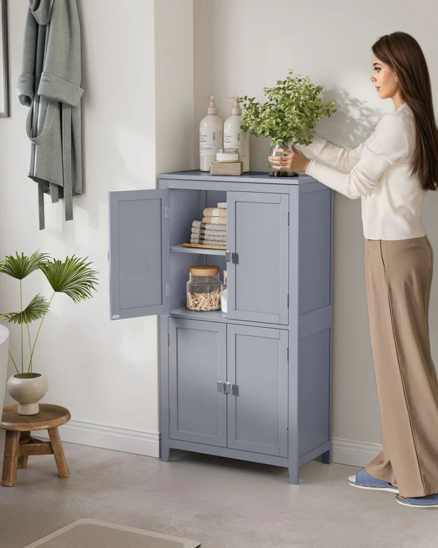 Bathroom Storage Cabinet Floor Cabinet 4 Doors Adjustable Shelves
