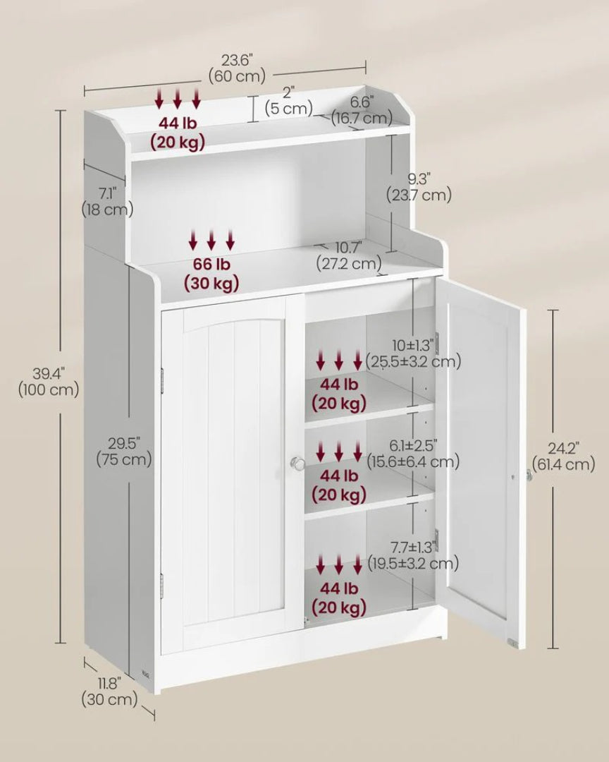 Bathroom Storage Cabinet With 2 Doors Adjustable Shelves