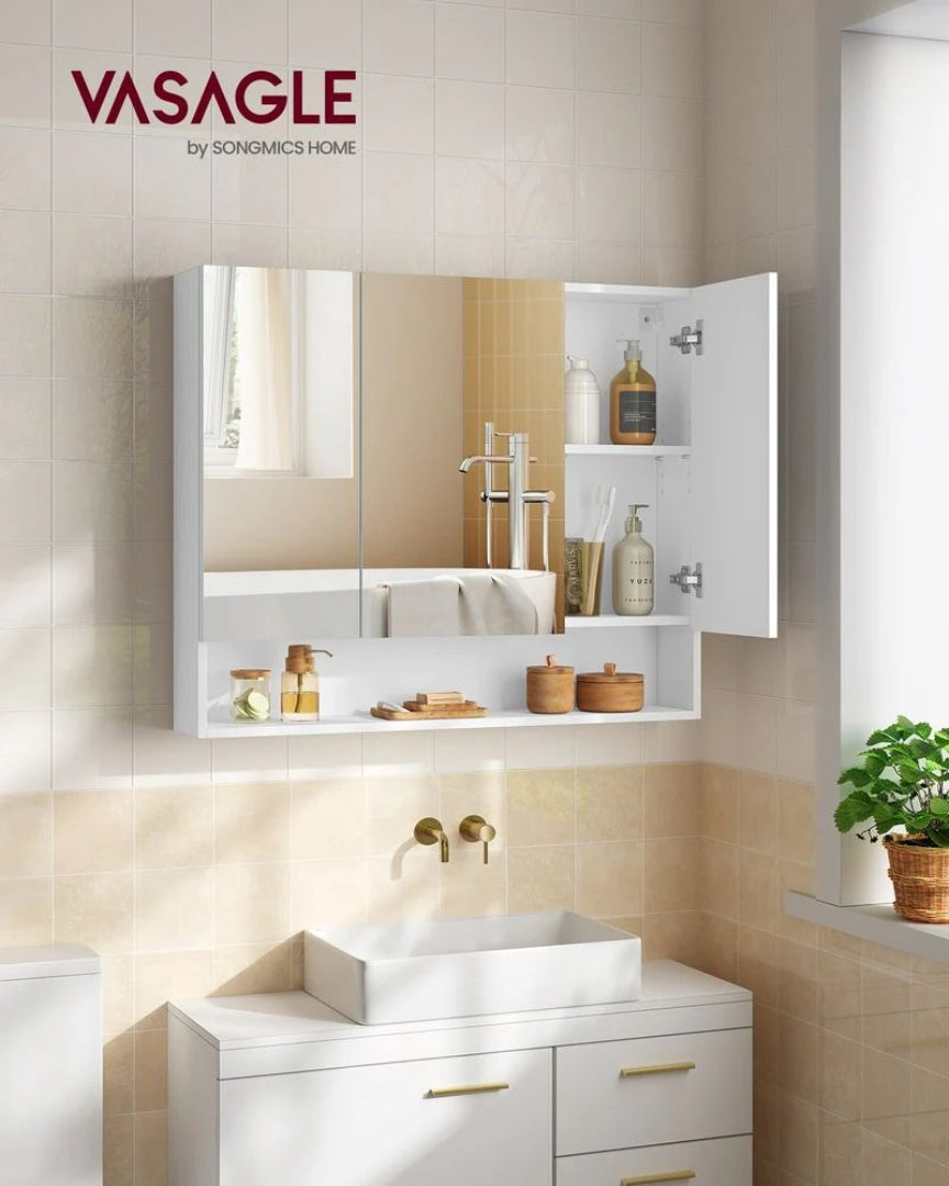 Bathroom Mirror Cabinet With Storage Wall Mounted 35.4in Wide