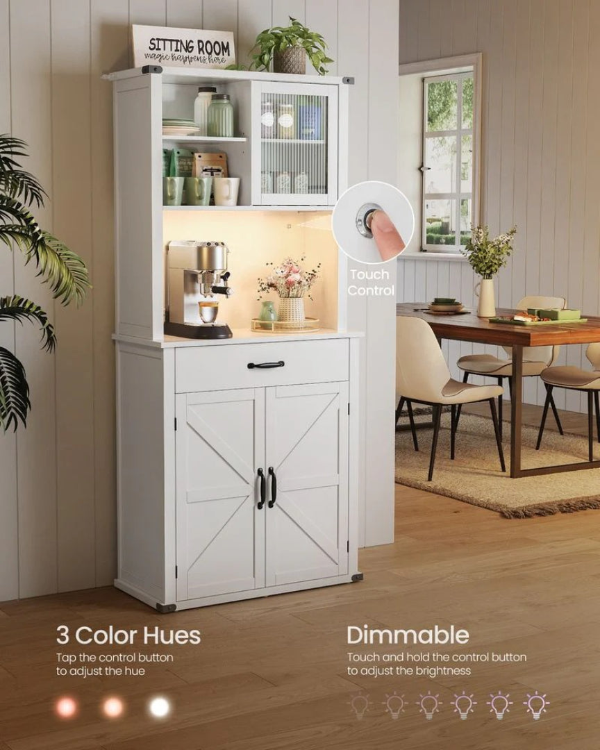 71-Inch Pantry Cabinet with Lights and Charging Station