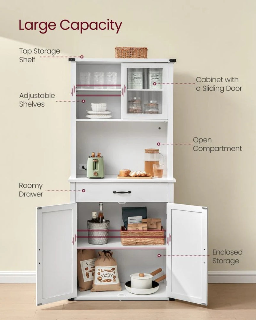 71-Inch Pantry Cabinet with Lights and Charging Station
