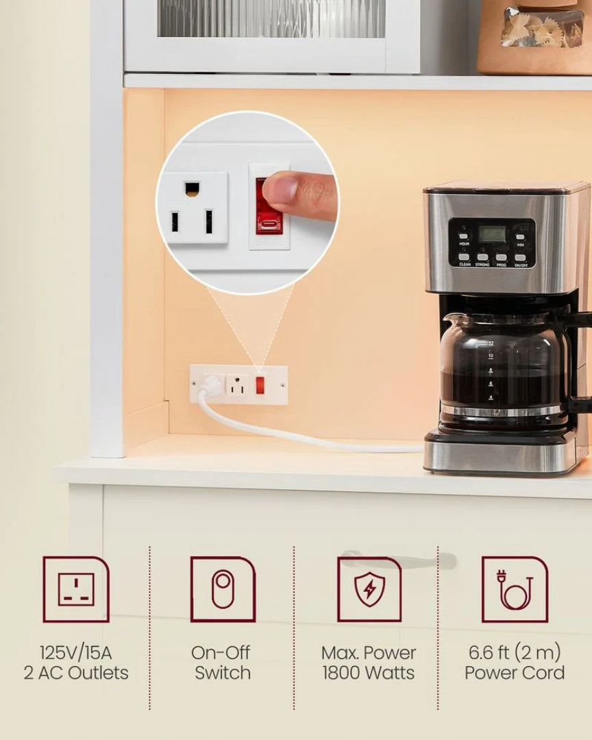 71-Inch Pantry Cabinet with Lights and Charging Station