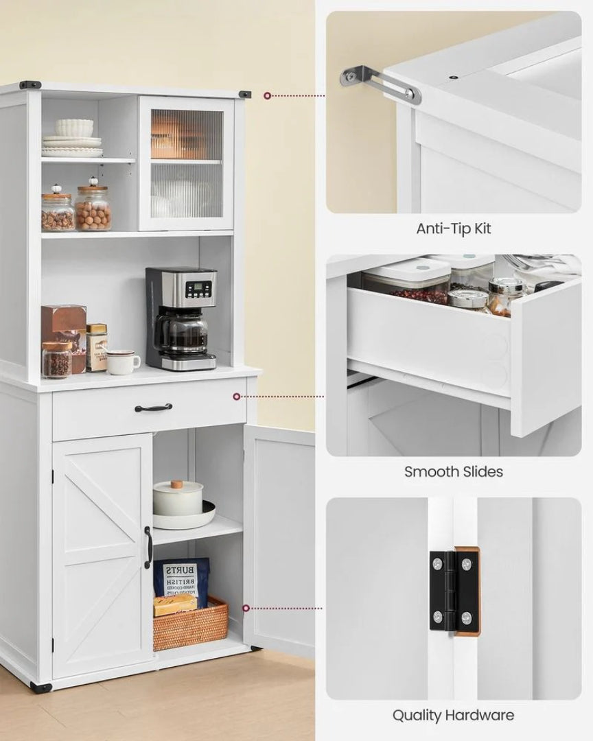 71-Inch Pantry Cabinet with Lights and Charging Station