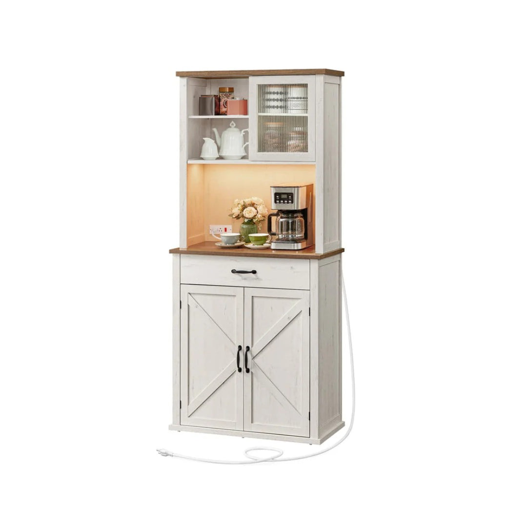 71-Inch Pantry Cabinet with Lights and Charging Station