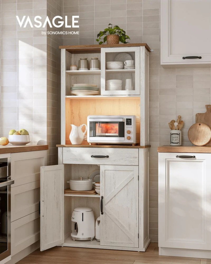 71-Inch Pantry Cabinet with Lights and Charging Station