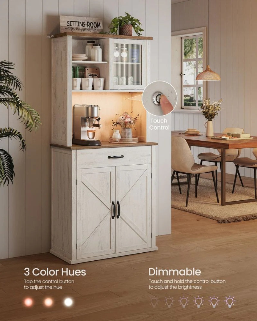 71-Inch Pantry Cabinet with Lights and Charging Station