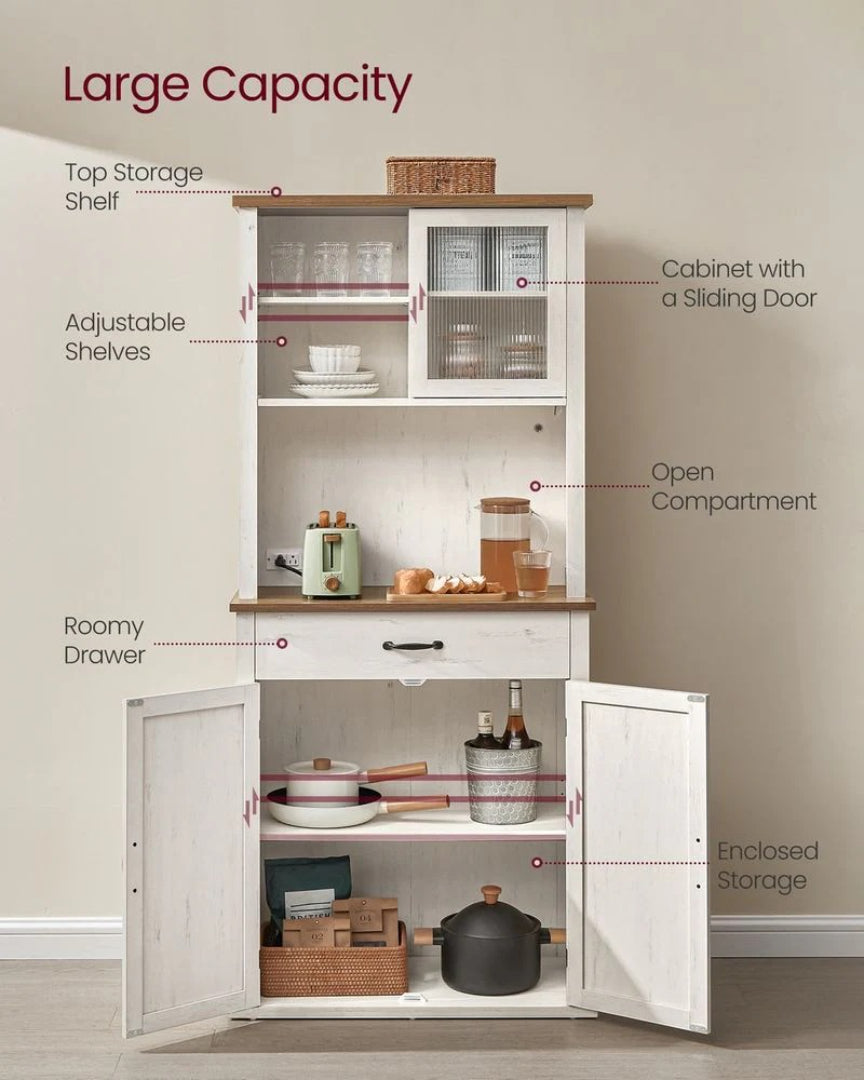 71-Inch Pantry Cabinet with Lights and Charging Station